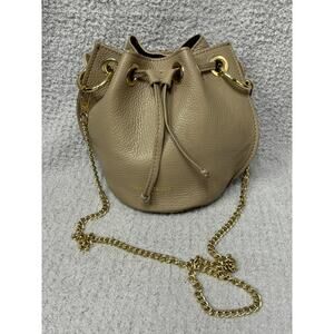Anna Paola Taupe Leather Drawstring Crossbody Bag Purse #66752